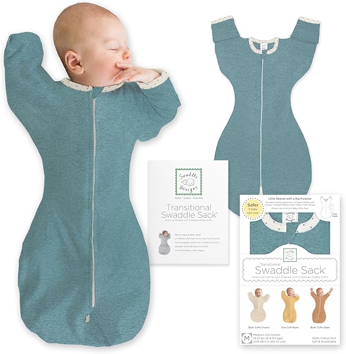 SwaddleDesigns Transitional Swaddle Sack, Arms Up Half-Length Sleeve Mitten Cuff, Most Gradual Transition Swaddle for Newborn