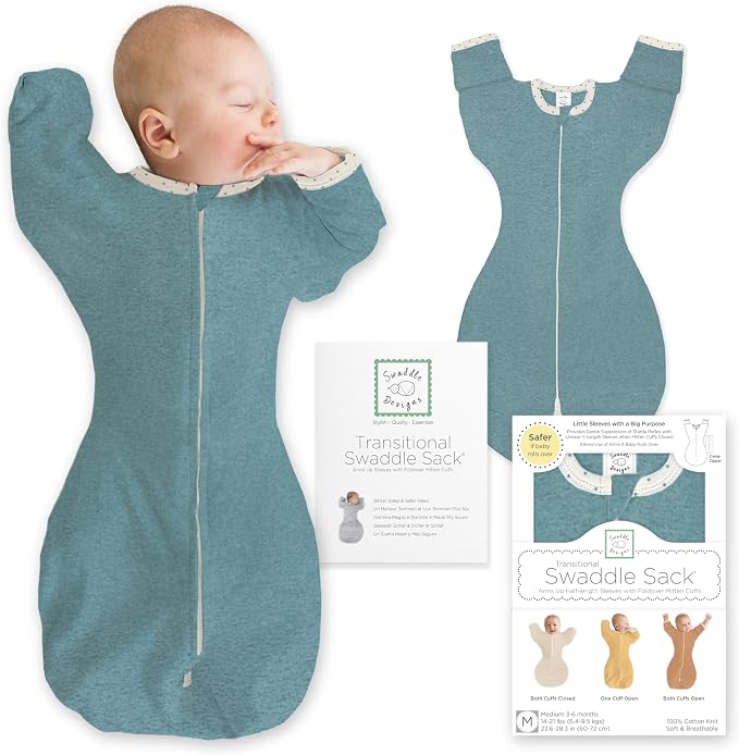 SwaddleDesigns Transitional Swaddle Sack, Arms Up Half-Length Sleeve Mitten Cuff, Most Gradual Transition Swaddle for Newborn