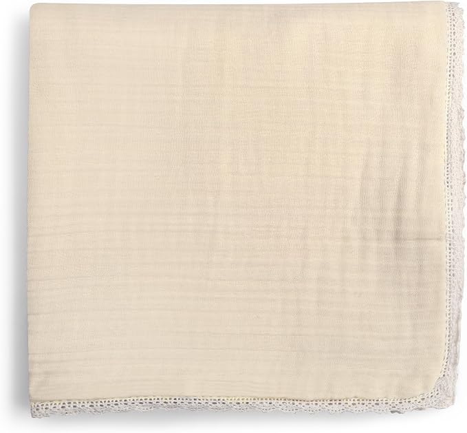 MakeMake Organics GOTS Certified Organic Cotton Muslin Soft Breathable Lightweight Swaddle and Comfort Organic Baby Blanket for Toddler Baby Boys and Girls - Oat, 30" x 40"
