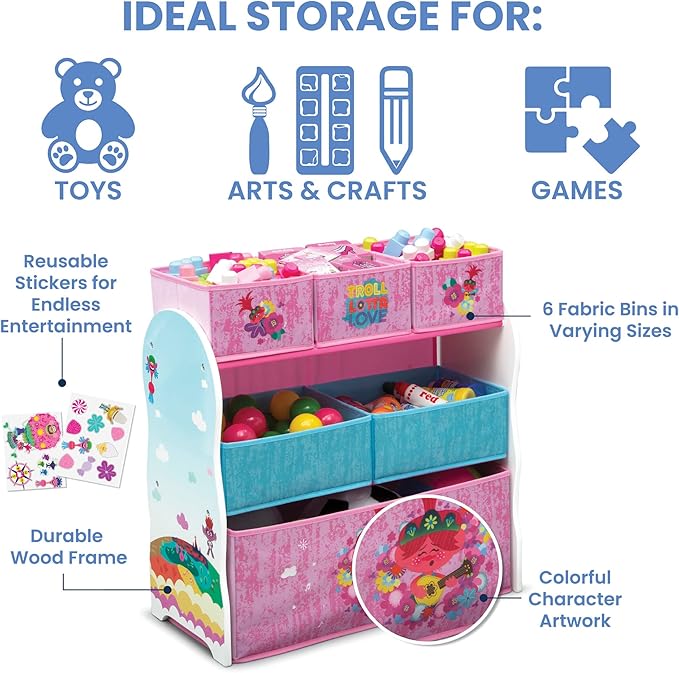 Delta Children Design and Store 6 Bin Toy Storage Organizer, Trolls World Tour