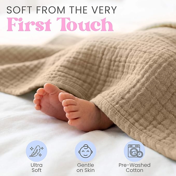 Mère & Moi: Muslin Baby Blanket ??2 Pack, Peach & Cream - 40x36", Double Layer Cotton Swaddle, Lightweight-Breathable, Oeko-TEX, Newborn-Toddler Wrap
