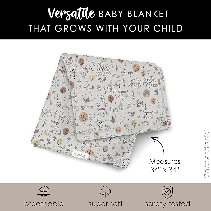 Milk Snob Disney Infant Boy/Girl Swaddle Blanket, Soft Receiving, Security and Play, Perfect for Summer, Toddler Infant Newborn Bedding, Baby Shower, Baby Registry Gift (Winnie The Pooh Baby Bee)
