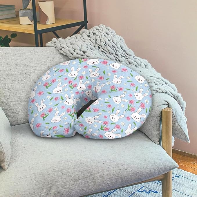 Forchrinse Rabbit Flower Nursing Pillow Cover Stretch Baby Nursing Covers for Breastfeeding Pillow,Removable Infant Feeding Pillow Cover for Bottle and Breast Feeding