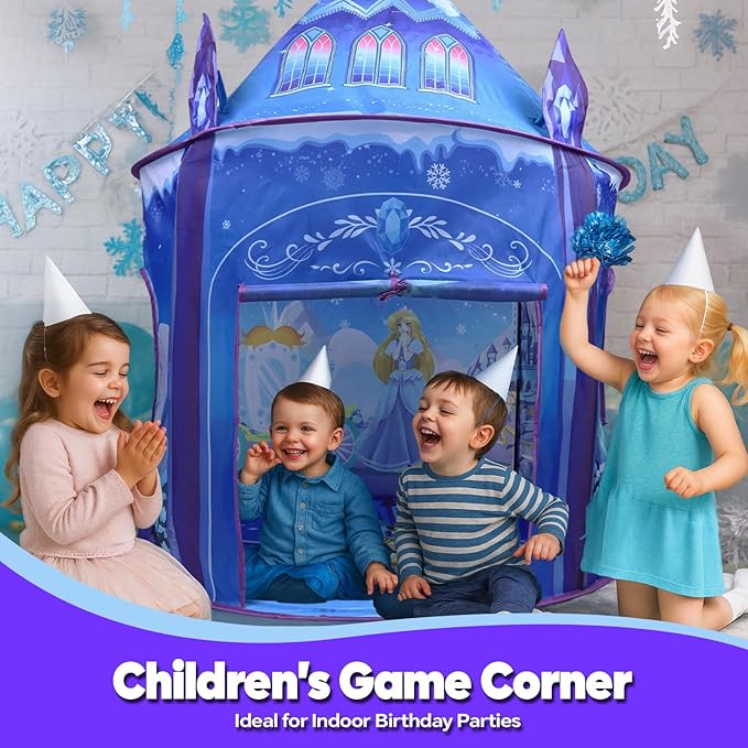 Princess Play Tent for Girls Ice Castle Imaginative Fairy Tale Pretend Game Playhouse Indoor Outdoor Pop Up Kids Tent Toy Gift for Children Toddlers Festival Birthday Party