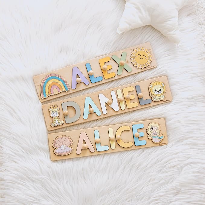 Personalized Wooden Name Puzzle with Pegs – Montessori Toy for Toddlers, Custom Baby Gift for 1st Birthday, Christmas and Easter Present