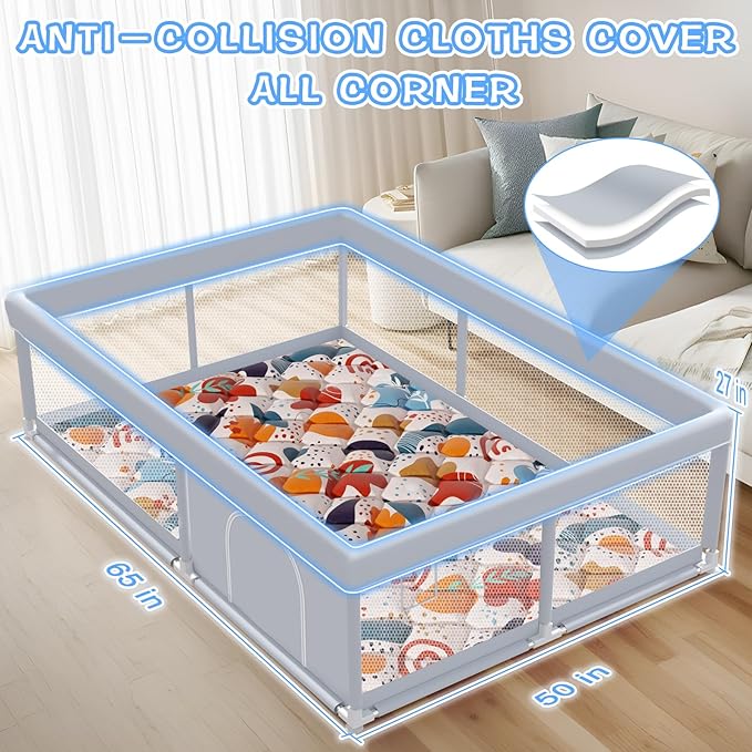 XVISHX Baby Playpen with Mat, 65 x 50 Inch Play Pen Playards, Playpen for Babies and Toddlers, Baby Playard for Indoor & Outdoor Active Center Game Fence, Skin-Friendly Fabric and Soft Breathable Mesh