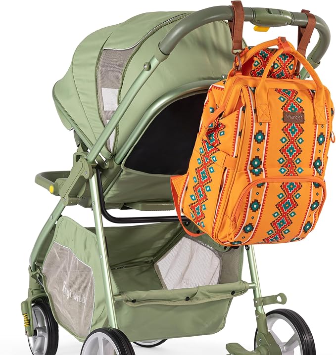 Wrangler Aztec Backpack Organized Daypack Travel Baby Bag with Stroller Strap and Side Bottle Pockets WG2204-9110MST