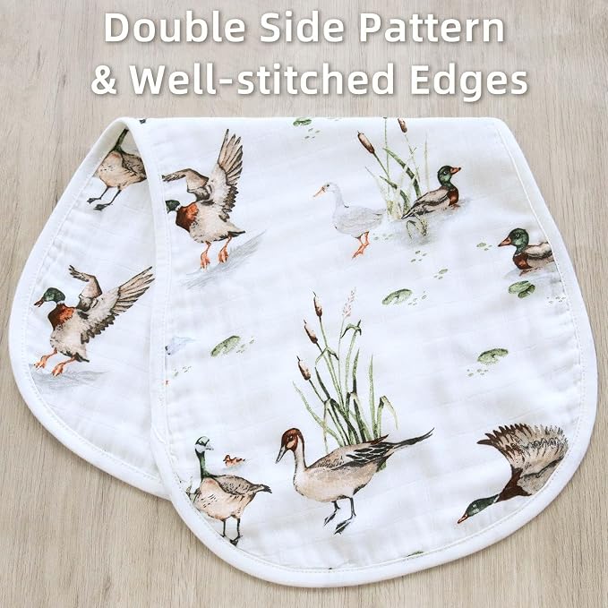 LifeTree Muslin Baby Burp Cloths - 2 Pack 70% Viscose from Bamboo and 30% Cotton Large 22'' by 10.6'' Absorbent Milk Spit Up Rags - Burping Cloths for Newborn, Girls Boys, MallardDuck & Olive
