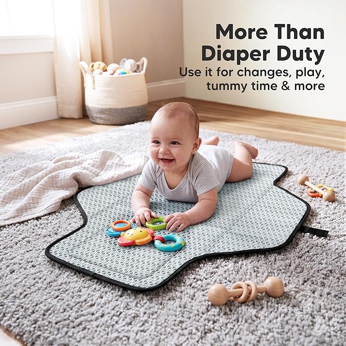 KeaBabies Portable Changing Pad for Baby, Travel ??26 x 21 Wipeable, Waterproof, Foldable Baby Diaper Changing Mat for Diaper Bag, Caddy, Car, Bed, Newborn, Compact Changer Mat Station (Black Geo)