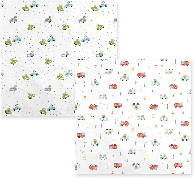 2-Pack Muslin Swaddle Blankets 47x47-100% Cotton Breathable Receiving Blankets for Newborn Baby, Soft Swaddling Wraps, Polka Dot Cruisers