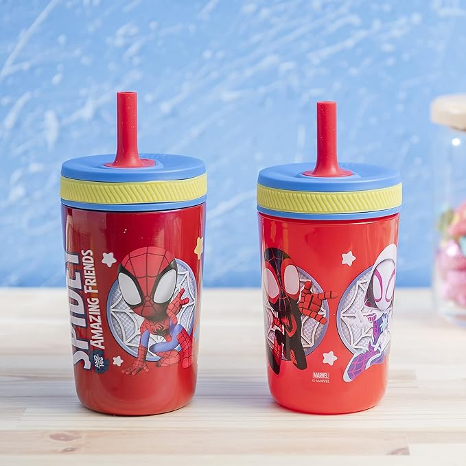 Zak Designs Spidey & His Amazing Friends Kelso Tumbler Set, Leak-Proof Screw-On Lid with Straw, Bundle for Kids Includes Plastic & Stainless Steel Cups with Bonus Sipper, 3pc, Non-BPA (Pack of 12)