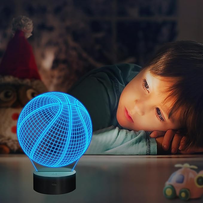 FULLOSUN Basketball 3D Night Light Birthday Gift, Light Up Basketball 3D Illusion Lamp with Remote Control 16 Colors, Mothers Father Gifts Changing Sport Fan Room Decoration Boy Girl