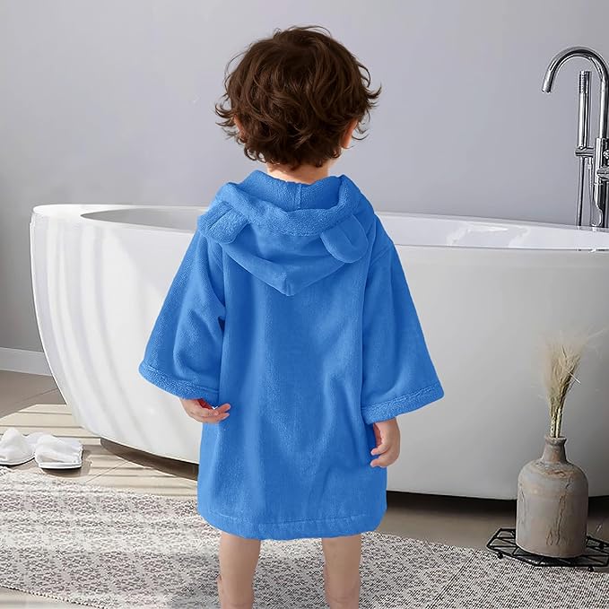 VOOVA & MOVAS Toddler Poncho Towel with Bear Ear Hood, 0-24Months | 100% Cotton, Ultra-Soft & Absorbent | Gentle for Sensitive Skin, Bathroom, Pool & Beach Towel | Newborn, Gem Blue