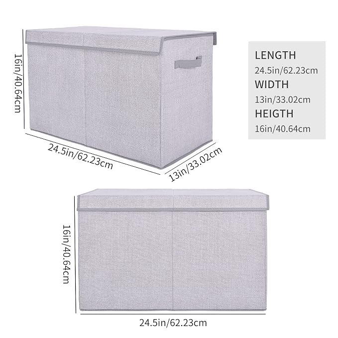 Pantryily Large Toy Box Chest Storage Organizer with Lid,Collapsible Kids Toys Boxes Basket Bins with Sturdy Handles for Boys and Girls, Nursery, Playroom, Closet 25"x13" x16" (Light Grey)