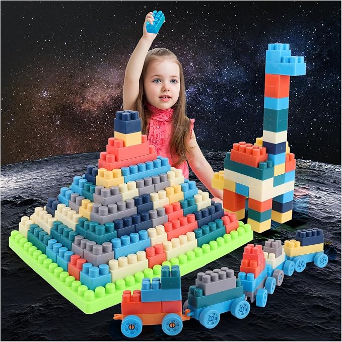 2026 Latest 200 PCS Morandi Building Blocks for Toddlers Ages 3+, Big Bricks Set with Baseplate, STEM Educational Toys for Kids, Compatible Style 200psc+1board Morandi