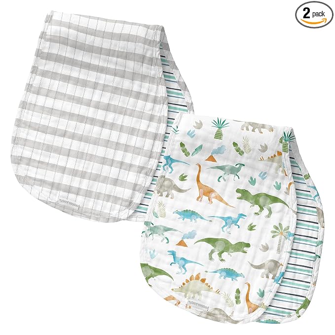 Stephen Joseph, Muslin Baby Burp Cloths, 2-Pack 100% Cotton, Burp Cloth for Baby Boys and Girls, Dino (SJ124259)