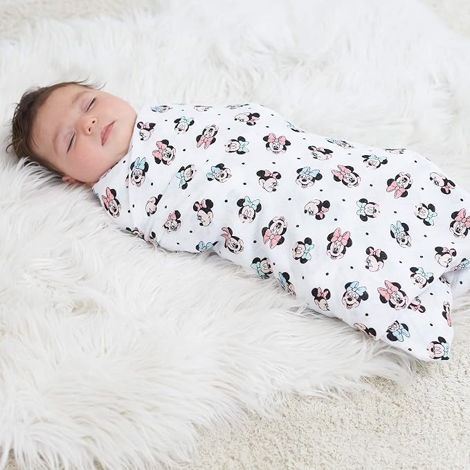 aden + anais Aden Swaddle Blanket, Muslin Blankets for Girls & Boys, Baby Receiving Swaddles, Ideal Newborn Gifts, Unisex Infant Shower Items, Wearable Swaddling Set, 4 Pk, Minnie Mouse Rainbows