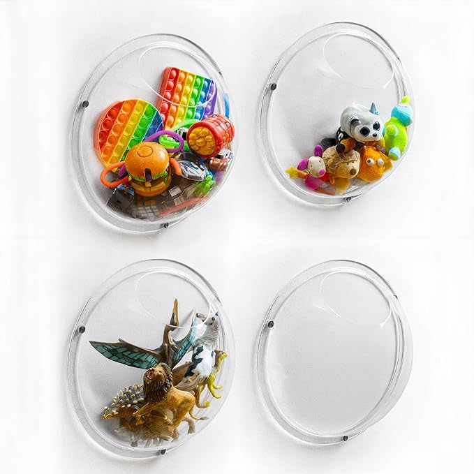 Gomos Acrylic Wall Organizer - 4 -Pack Toy Storage and Dispenser - Transparent Acrylic Wall Pocket - Easy Installation, Back Panel Included