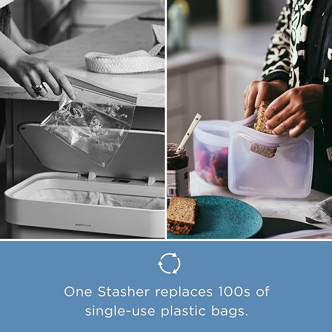 Stasher Silicone Reusable Storage Bag, 8-Cup Bowl, Reusable Freezer Bags, Microwave, Dishwasher, Oven Safe, Sous Vide, Premium Lunch Container, Eco Friendly, Food-safe Silicone Snack Bag, 64 oz, Clear | Reusable Food Bag