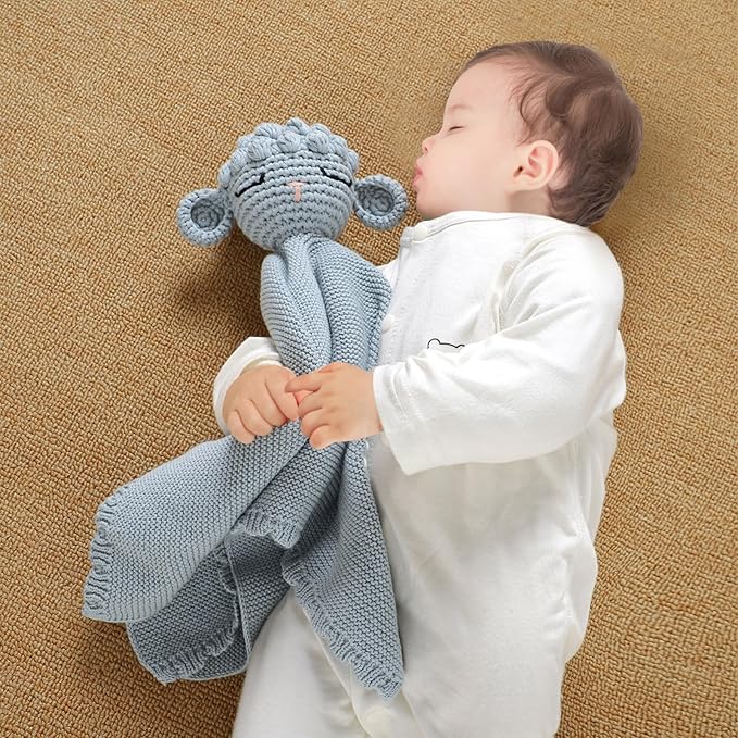 Neiwech Sheep Snuggle Loveys for Babies Cotton Baby Security Blanket for Newborn Infant Boys Girls Water Blue