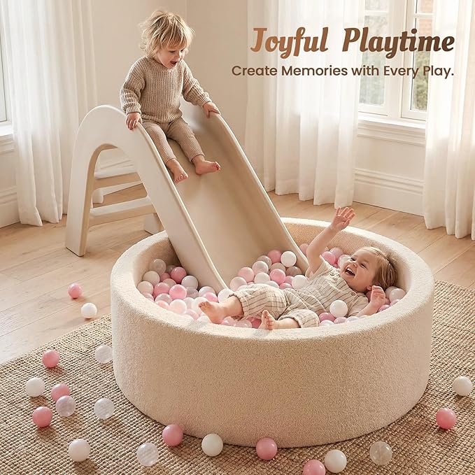 Baby Foam Ball Pit Teddy-Velvet: Ultra-Soft Ball Pit for Toddlers for Indoor Outdoor - Kids Play Toys for Playpen - Ideal Gifts for 1-3 Year Girls Boys（Excluding Balls）