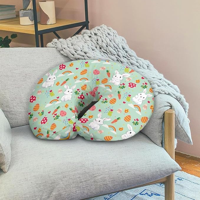 Rabbit Eggs Nursing Pillow Cover with Hidden Zipper Stretchy Removable Slipcover for Breastfeeding Pillows Skin-Friendly Fabric Infant Feeding Cushion Cover for Easter Decor