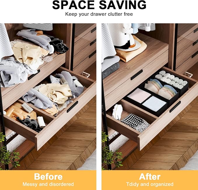 DIMJ Drawer Organizers, Set of 12 Clothes Drawer Organizer, Foldable Closet Drawer Organizer, Dresser Drawer Organizers Dividers for Baby Clothes, Socks, Belt, Tie (Black)