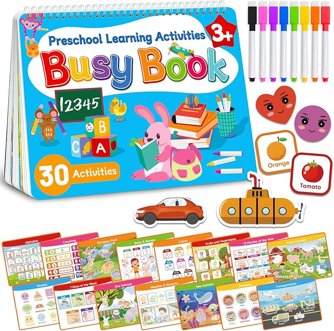 Walenced Busy Book for Toddlers - Preschool Learning Activities, Coloring Activity Books for Kids Ages 3-5, Montessori Autism Sensory Travel Educational Toys, Gifts for 3 and Up Boy Girl