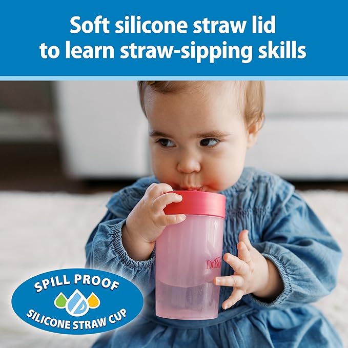 Dr. Brown's Milestones Straw to 360 Convertible Toddler Training Cup Set with Interchangeable Silicone Straw and 360 Degree Cup Lids, Pink Coral, 10 oz/300 mL, BPA-Free, 9m+, 2-Pack