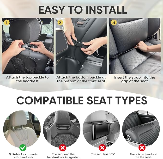 BALEINE Backseat Car Organizer, Back Seat Car Organizers and Storage, Kick Mats Back Seat Protector, Travel Accessories for Most Automotive (2 Pack, Beige)
