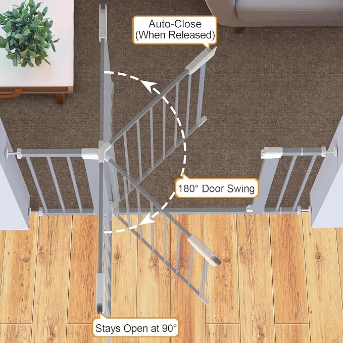 Cumbor 30-46" Baby Gate for Stairs, Gifts for Mom-Auto Close Dog Gate for The House, Easy Install Pressure Mounted Pet Gates for Doorways, Easy Walk Thru Wide Safety Gate for Dog, Gray
