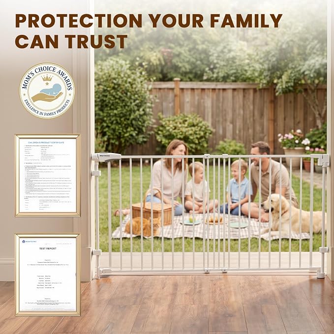 Mumeasy 30" Tall Baby Gate for Stairs, 36.2-55.1" Expandable Hardware Mounted (Drill Needed), Removable No Bottom Bar Dog Gate, Auto Close Wide Walk Thru Safety Gate for Doorways, Pets& Toddlers,White