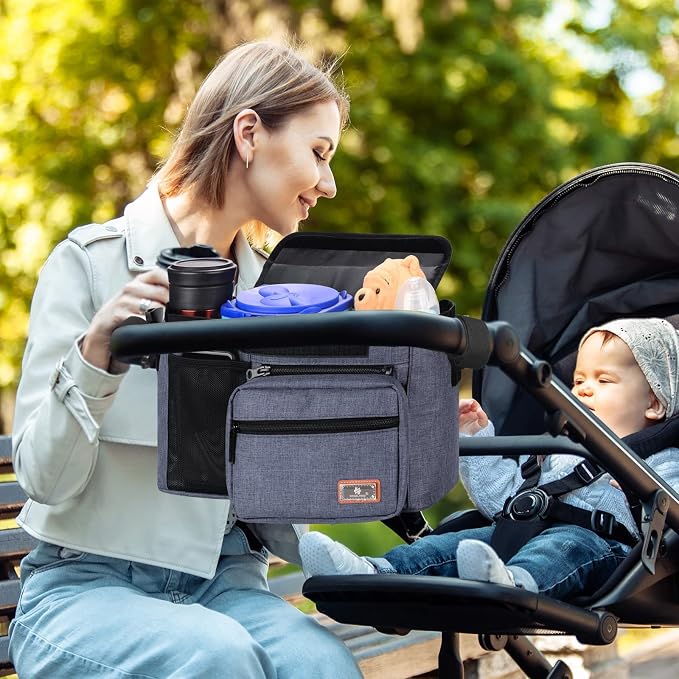 Homlynn Universal Stroller Organizer, Stroller Large Storage Bag with Cup Holders & Shoulder Straps & Detachable Pocket, Stroller Caddy Fits for Most Baby Stroller and Pet Stroller