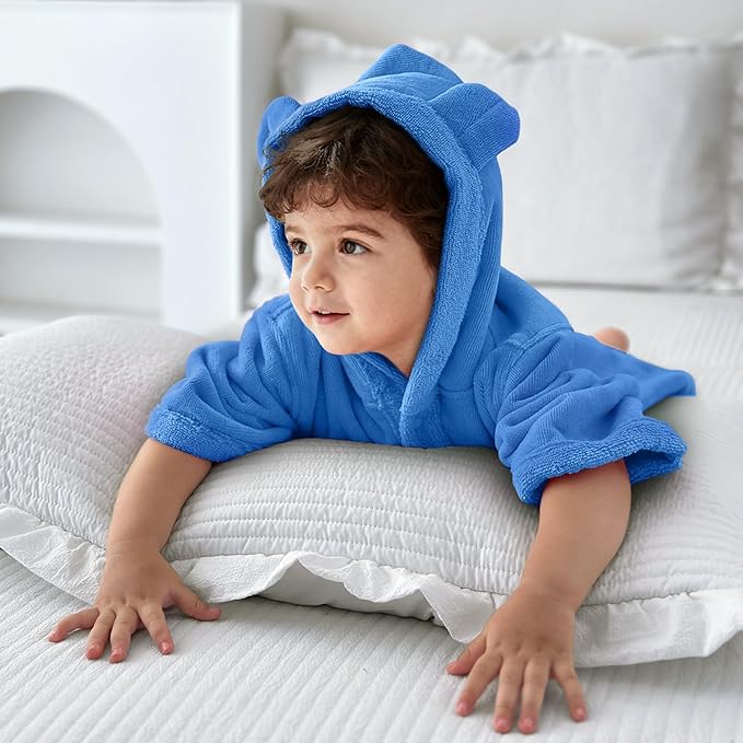 VOOVA & MOVAS Toddler Poncho Towel with Bear Ear Hood, 0-24Months | 100% Cotton, Ultra-Soft & Absorbent | Gentle for Sensitive Skin, Bathroom, Pool & Beach Towel | Newborn, Gem Blue