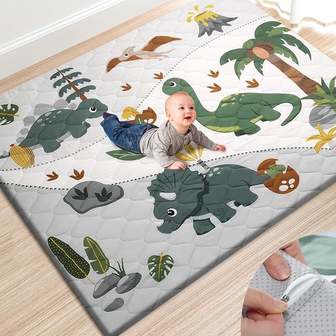 TINYHARBO Premium Foam Baby Play Mat 71x59 ??Removable & Machine Washable Cover, Extra Thick Padding Playpen Mat, Non-Slip Crawling Mat, Easy to Clean for Infants, Toddlers & Babies