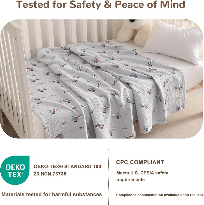 NTBAY Muslin Baby Swaddle Blanket, 2-Layer, 30x40 Lightweight Receiving Blanket for Newborns and Infants, Crib Stroller Travel Use, Striped Dog