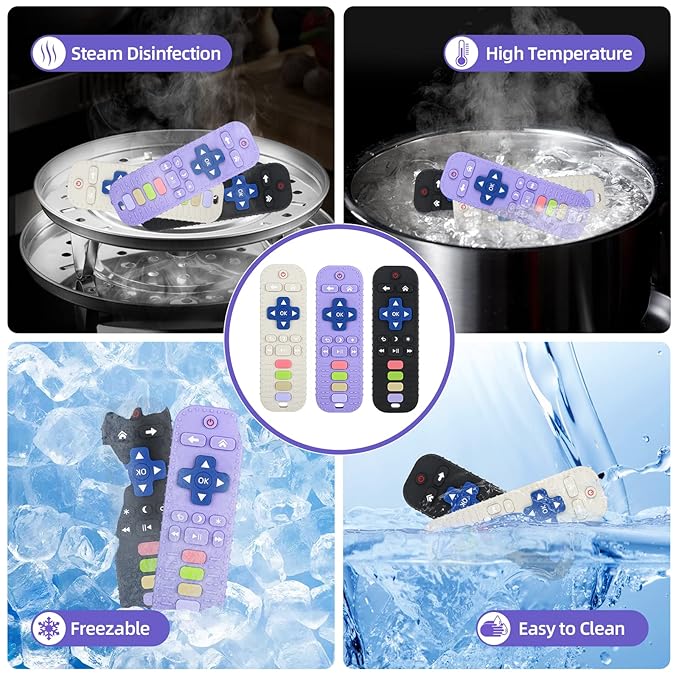 Chuya Silicone Baby Teething Toy Remote Control Shape Chew Toy for Babies 3-6 Months 3-24 Months, Teether Relief Baby Toys for Infants TV BPA Free(Purple)