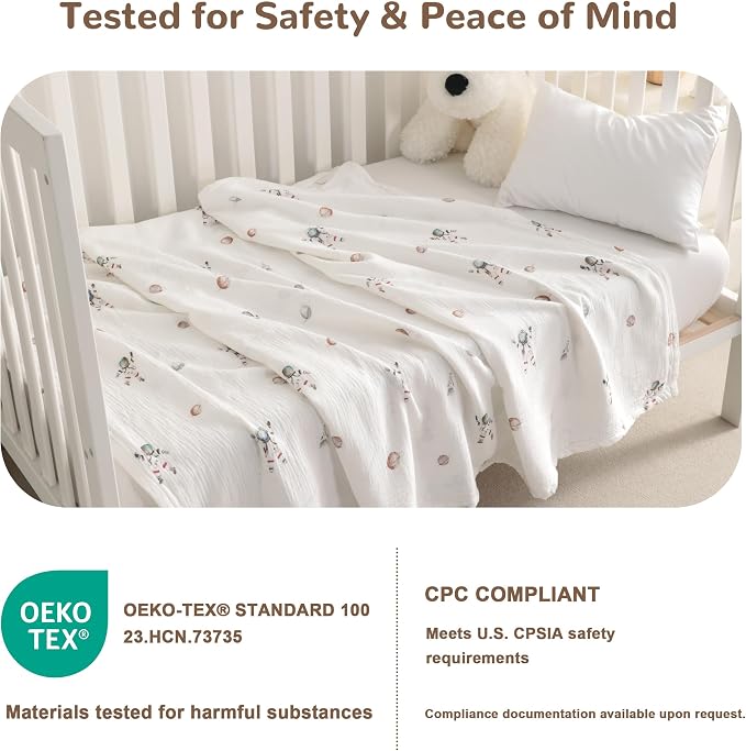 NTBAY Muslin Toddler Blanket, 4-Layer, 30x40 Soft and Breathable Receiving Blanket for Newborns and Infants, Crib Stroller Travel Use, Astronaut's Journey