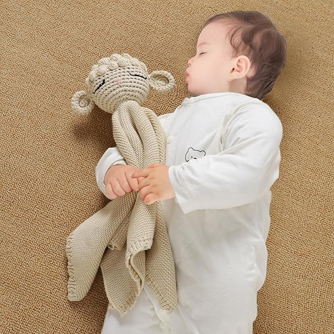 Neiwech Sheep Snuggle Loveys for Babies Cotton Baby Security Blanket for Newborn Infant Boys Girls Beige
