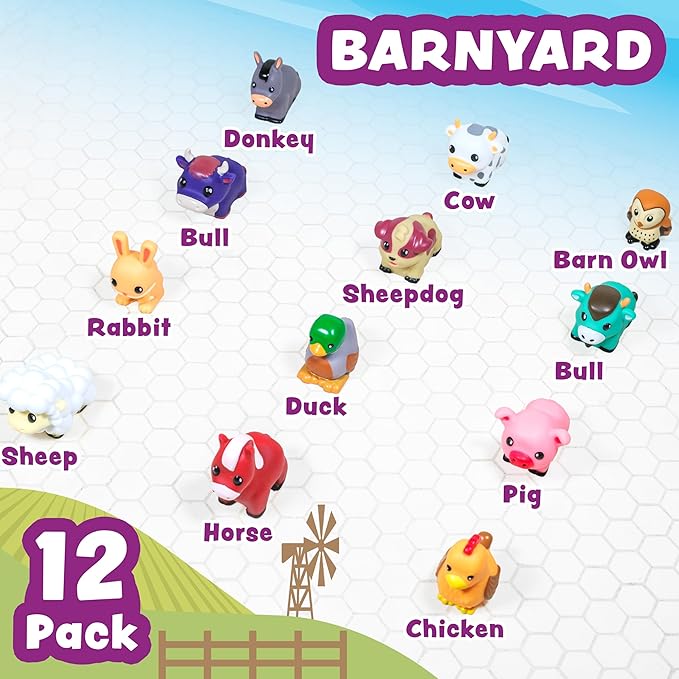 Tub Works® Barnyard??Mold Free Bath Toys, 12 Pack | Sealed, No Hole Bath Toys Design Keeps Moisture Out | Soft, Squeezable & Float on Water | Farm Animals Baby & Toddler Bathtub Toys | Baby Pool Toys