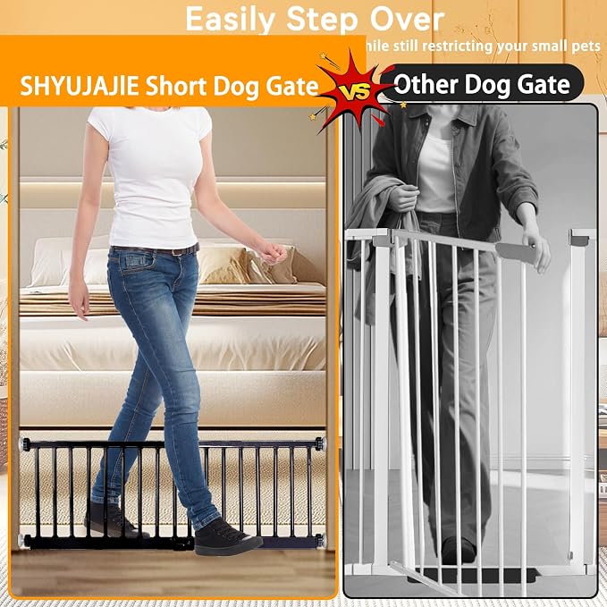 Dog Gate, SHYUJAJIE Adjustable Extra Wide Short Dog Gate,Small Pet Gate with 4 Extension Kits, Pressure Mounted for Doorways & Stairs (Black, 18-48" W*10" H)