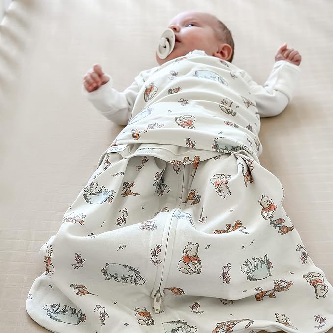 HALO Disney Baby 100% Cotton Sleepsack Swaddle, 3-Way Adjustable Wearable Blanket, TOG 1.5, Winnie Frolic, Small, 3-6 Months