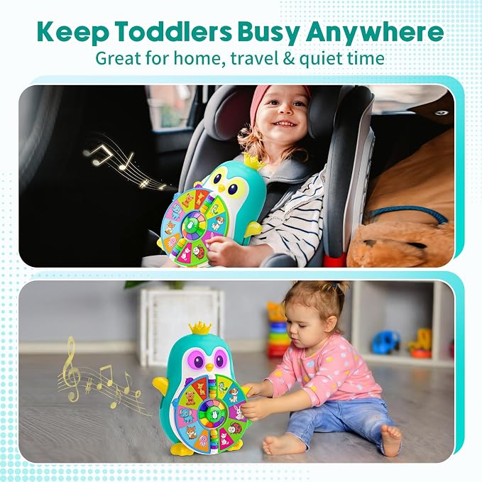 Vahome Musical Penguin Educational Toys for 1,2 Year Old Boy Gifts, Learning Toy for Toddlers 1-3 Yr with 5-Theme Pages, Lights & Music, First Birthday Gift for 1-2 Year Old 12-18 Month Age (Blue)