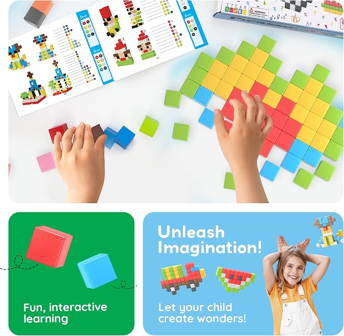 PicassoTiles 108pcs 1” Magnetic Puzzle Cubes Magnet Toys Preschool Construction Building Block Set Sensory Toy Early Education STEM Learning Come with Ideabook for Children Age 3+ Boy Girl PMC108