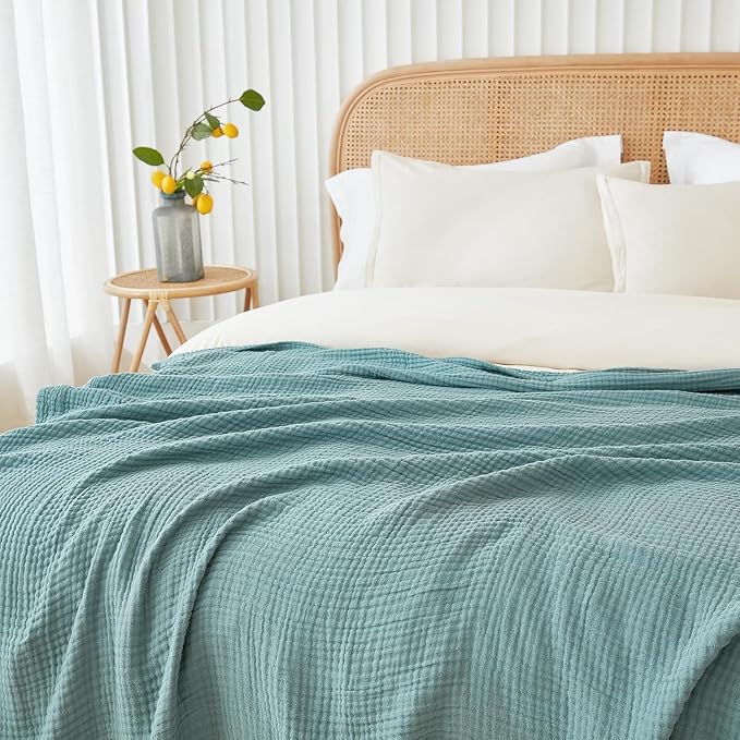 EMME Muslin Twin Blankets for Couch Breathable Gauze All Season Soft and Lightweight Pre-Washed Cotton Blanket (Teal, 60"x80")