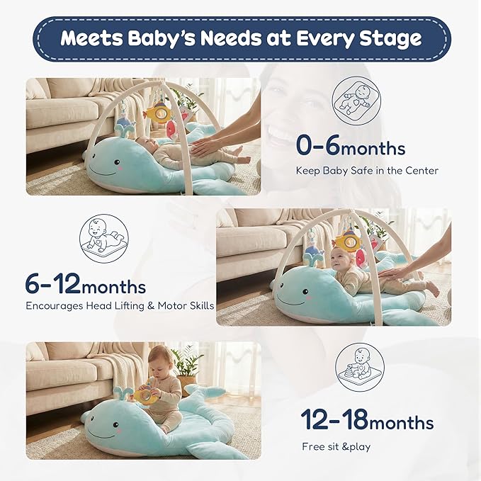 Baby Play Mat, Whale Tummy Time Mat with Toys, Baby Activity Gym for Infants 0??2 Months Sensory Floor Mat for Boys & Girls