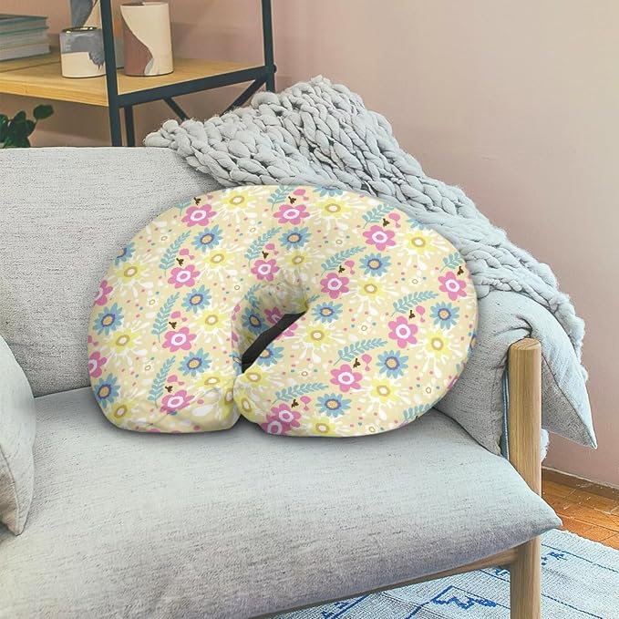 Colorful Flower Leaves Baby Nursing Pillow Cover for Newborn, Stretchy Replaceable Pillow Cover Slipcover U-Shaped Breastfeeding Pillowcase Cushion Cover