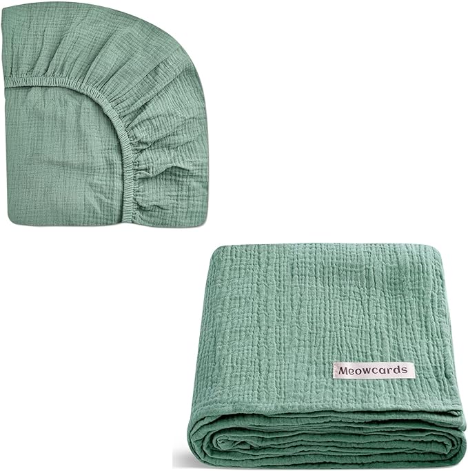 Crib Sheets for Boys Girl & Muslin Swaddle Blanket Set