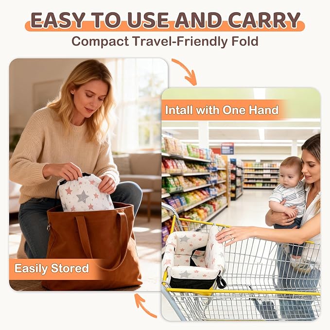 Portable Baby Shopping Cart Seat, High Chair Cover for Outdoor, One-Hand Installation Cart Seat Cover, Comfortable and Supportive Foam-Padded, Grocery Cart Baby Seat ??Stars
