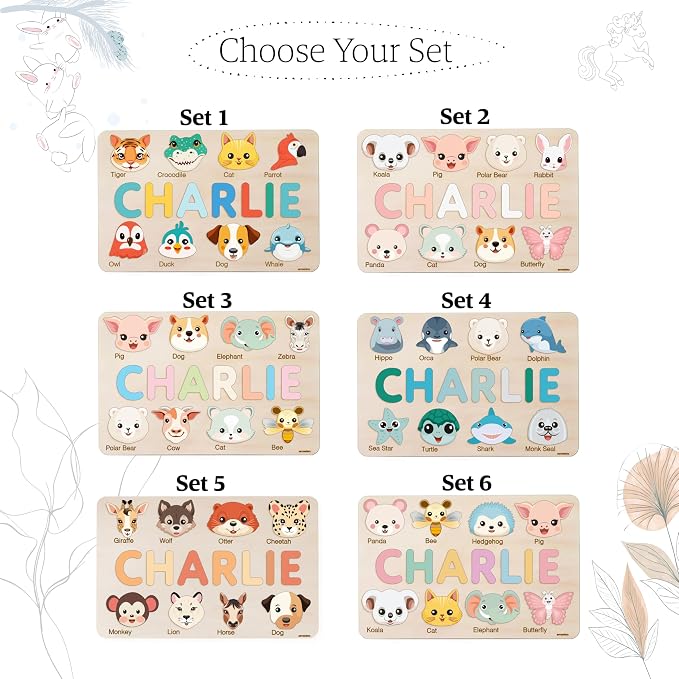Personalized Animal Name Puzzle for Baby Boys & Girls, Handmade Wooden Toy, Custom Baby Gift, First Christmas or Birthday Present, 1 Year Old Gifts